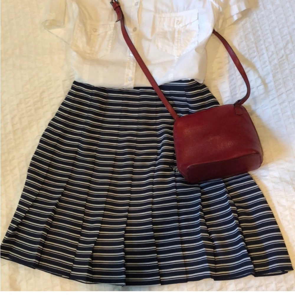NY Style Navy and White Stripe Pleated Skirt Size 14